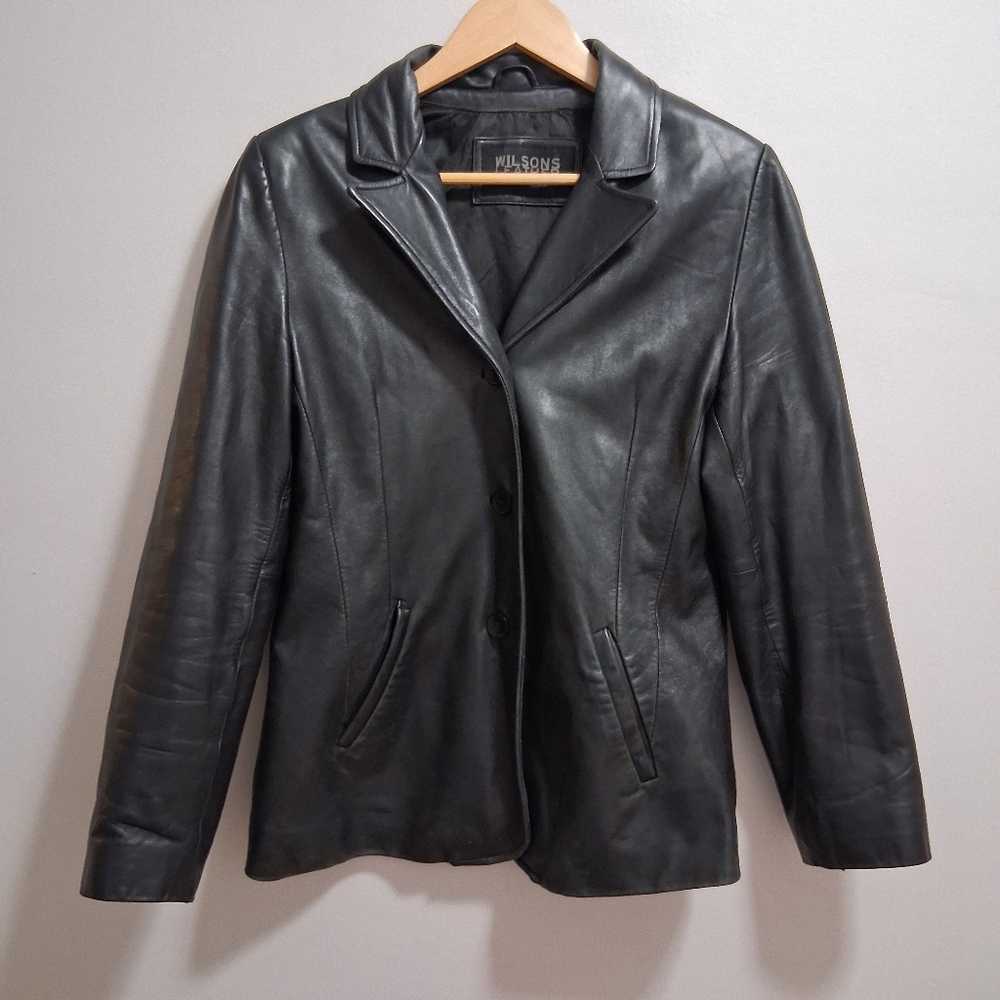 Wilsons Leather Pelle Studio Vintage Y2K Black Blazer Style Jacket Size Small